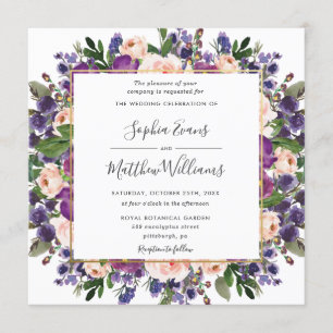 Chic Blush Plum Lavender Purple Floral Wedding Invitation