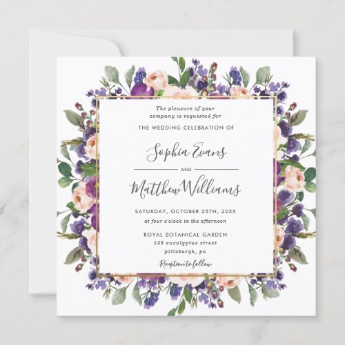 Chic Blush Plum Lilac Purple Floral Wedding Invitation