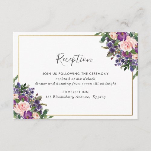 Chic Blush Plum Purple Floral Wedding Reception Enclosure Card