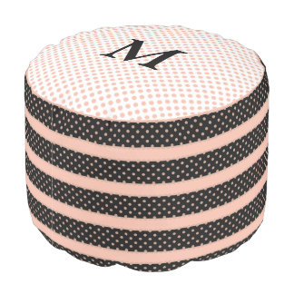 Chic Blush Polka Dots and Monogram Pouf
