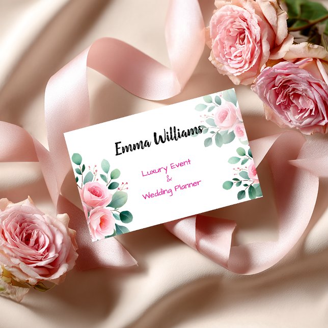 Chic Blush Rose & Eucalyptus Event Planner  Business Card (Creator Uploaded)