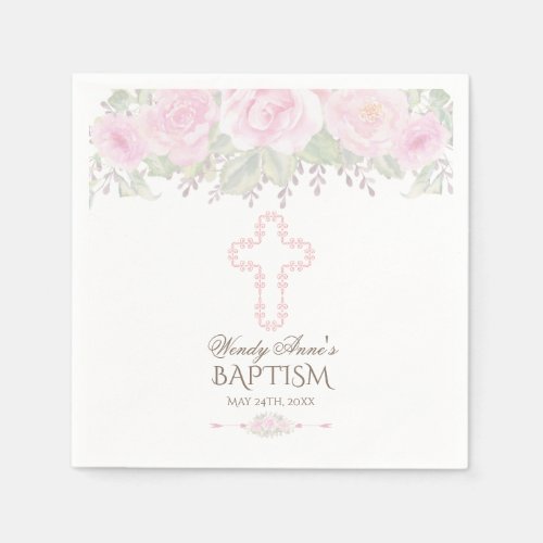 Chic Blush Rose Garden Floral Girl Christening Napkins