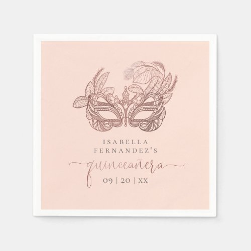 Chic Blush  Rose Gold Foil Masquerade Quinceaera Napkins