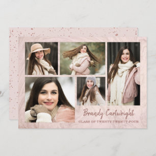 Chic Blush Rose Gold Marble Graduate 5-Photo Invitation