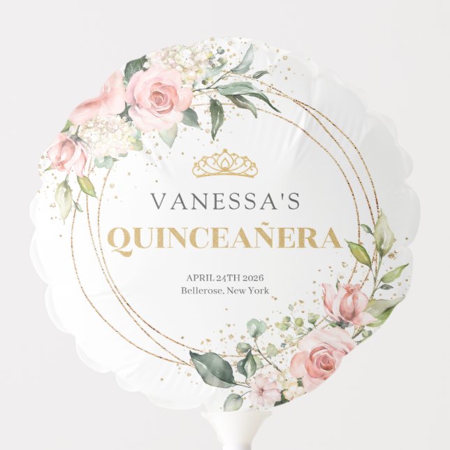 Chic blush rose gold tiara sage boho 15th birthday balloon (Front)