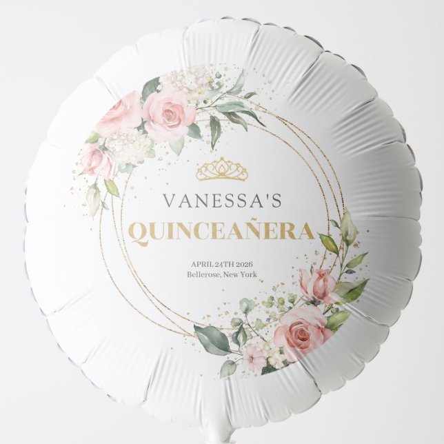 Chic blush rose gold tiara sage boho 15th birthday balloon (Front)