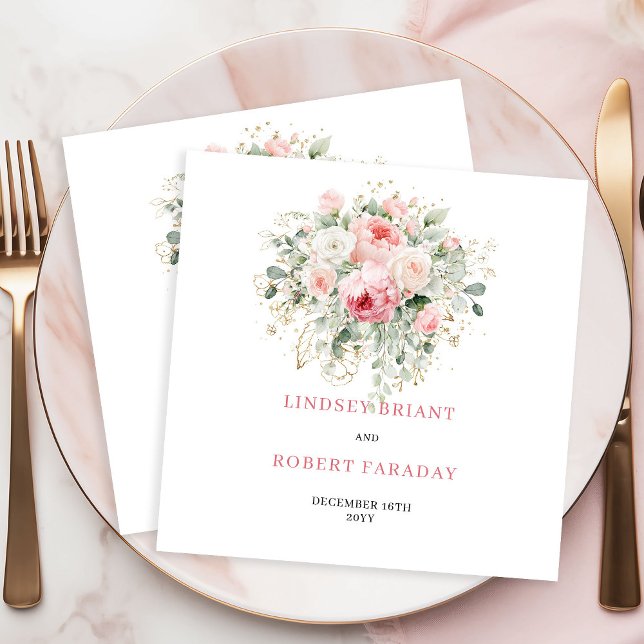 Chic Blush Rose Greenery Wedding Cocktail Napkins (Chic Blush Rose Greenery Wedding Cocktail Napkins)