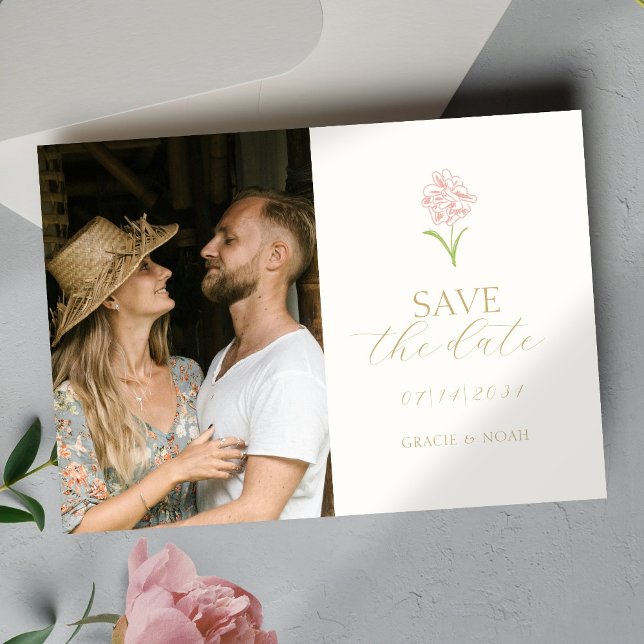 Chic Blush Rose Ivory Photo Wedding Save The Date (Creator Uploaded)
