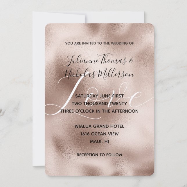 Chic Blush Rose Pink White Love Wedding Invitation (Front)