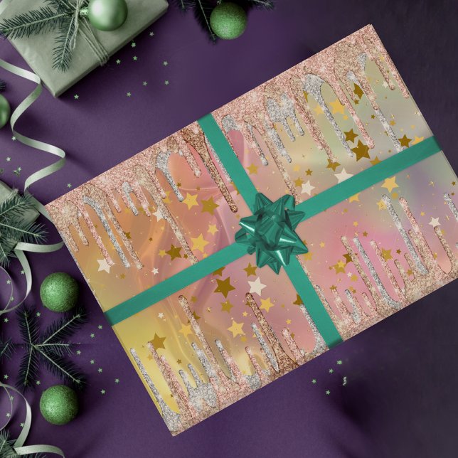 Chic blush rose unicorn dripping glitter wrapping paper (Creator Uploaded)