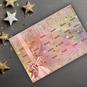 Chic blush rose unicorn dripping glitter wrapping paper sheets