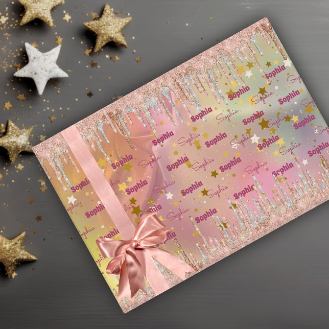 Chic blush rose unicorn dripping glitter wrapping paper sheets (Creator Uploaded)