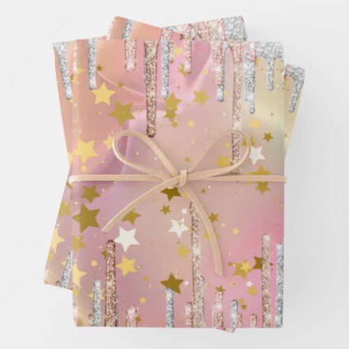 Chic blush rose unicorn dripping glitter wrapping paper sheets