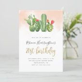 Chic Blush Watercolor & Cactus 21st Birthday Invitation (Standing Front)