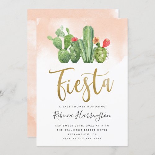Chic Blush Watercolor  Cactus Fiesta Baby Shower Invitation