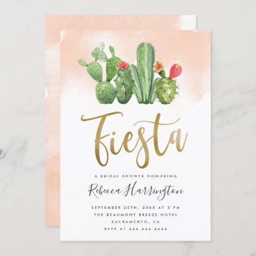 Chic Blush Watercolor Cactus Fiesta Bridal Shower Invitation