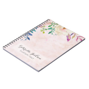 Chic Blush Watercolor Floral Monogram Custom Text Notebook