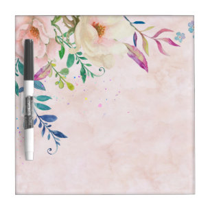 Chic Blush Watercolor Floral Paint Splatter Modern Dry-Erase Board