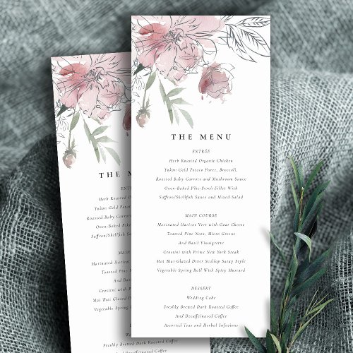 Chic Blush Watercolor Floral Wedding Menu Card