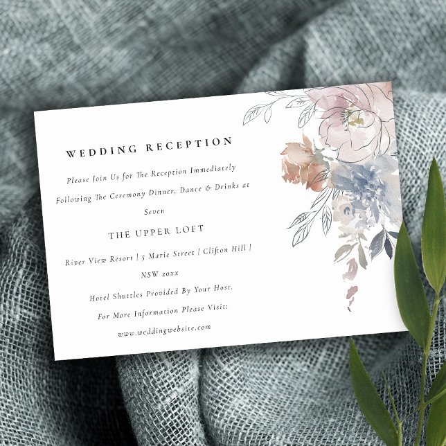 Chic Blush Watercolor Floral Wedding Reception Enclosure Card (Creator Uploaded)