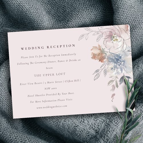 Chic Blush Watercolor Floral Wedding Reception Enclosure Card