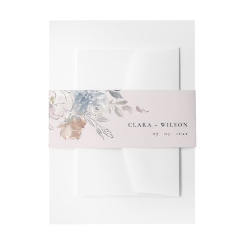 Chic Blush Watercolor Floral Wedding Website Invitation Belly Band