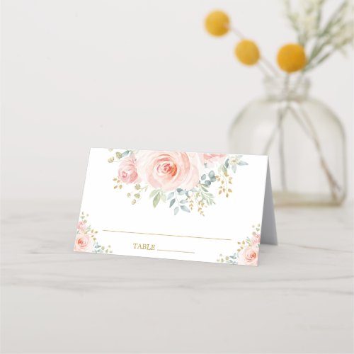 Chic Blush Watercolor Flower Bridal Shower Wedding Place Card