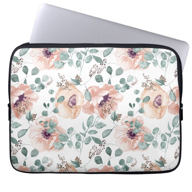 Chic Blush Watercolor Flowers  Laptop Sleeve (Front)