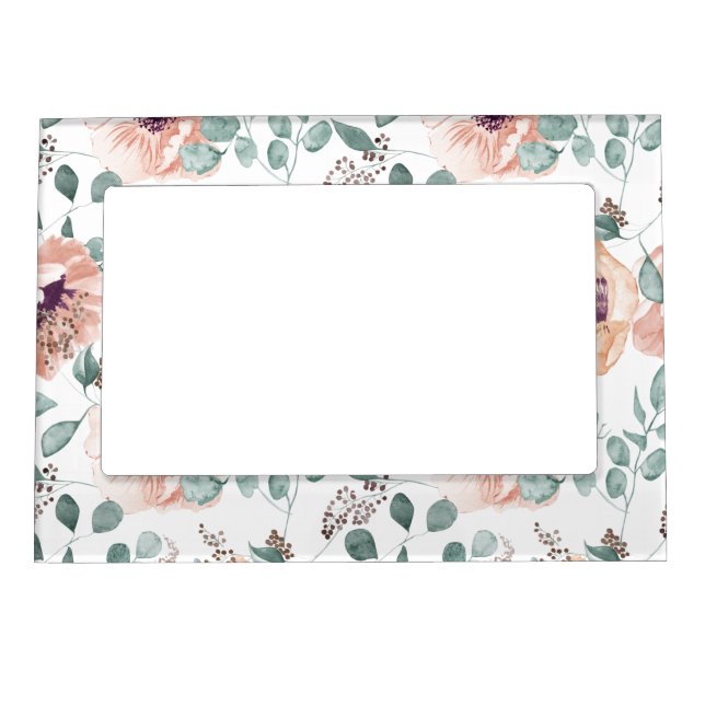 Chic Blush Watercolor Flowers Magnetic Frame (Front)