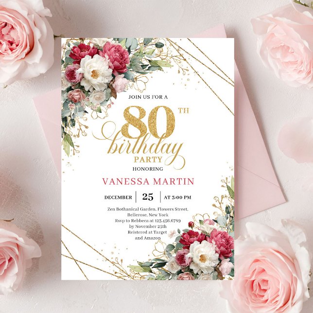 Chic Blush White Gold 80th Birthday Invitation (Chic Blush White Gold 80th Birthday Invitation)