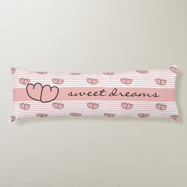 CHIC BODY PILLOW_"SWEET DREAMS" HEARTS/STRIPES PILLOW (Front)