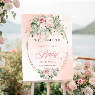 Chic Bohemian Blush Floral Baby Shower Welcome Poster