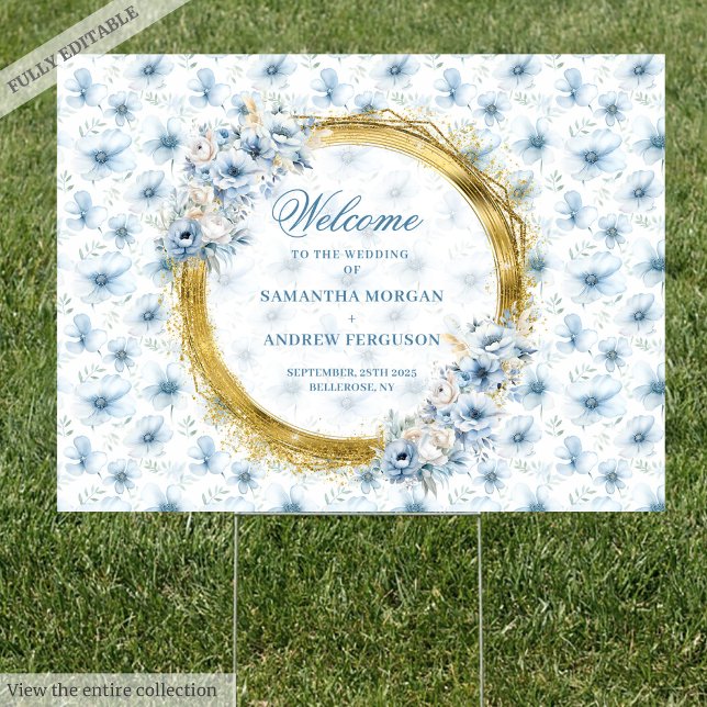Chic bohemian dusty blue gold wedding welcome sign (Chic bohemian dusty blue gold wedding welcome sign)