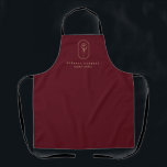 Chic Bohemian Golden Floral Logo Apron<br><div class="desc">Chic Bohemian golden floral logo,  professional apron. Soft faux golden foil frame with line-art floral stem and delicate hand on dark burgundy red color background.</div>