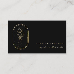 Chic Bohemian Golden Floral Logo Business Card
