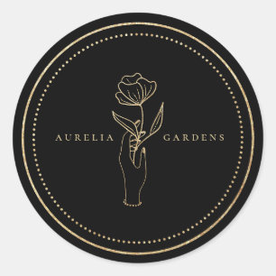 Chic Bohemian Golden Floral Logo Classic Round Sticker