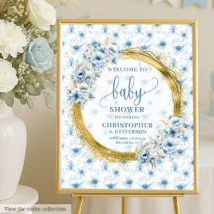 Chic Bohemian Pastel Blue Baby Shower Welcome Sign