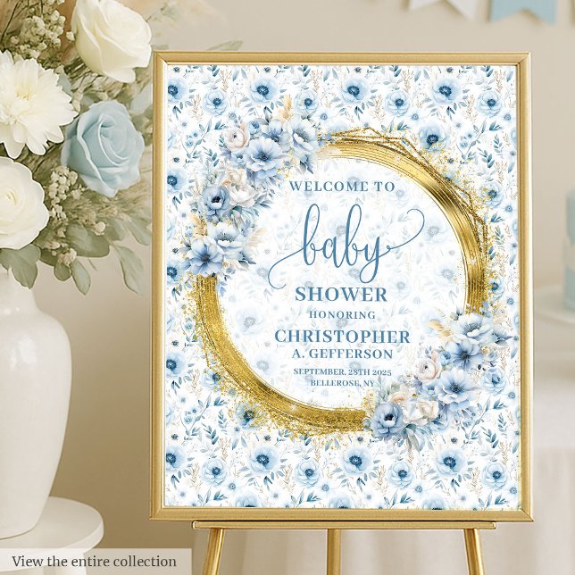 Chic Bohemian Pastel Blue Gold Baby Shower Welcome Foam Board (Chic Bohemian Pastel Blue Gold Baby Shower Welcome Foam Board)