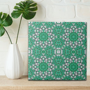 chic bohemian pattern emerald green mandala tile
