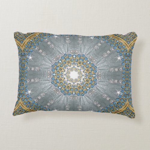 Chic Bohemian Vintage Fashion Silver blue mandala Decorative Pillow