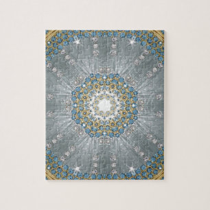 Chic Bohemian Vintage Fashion Silver blue mandala Jigsaw Puzzle