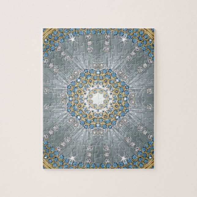 Chic Bohemian Vintage Fashion Silver blue mandala Jigsaw Puzzle (Vertical)