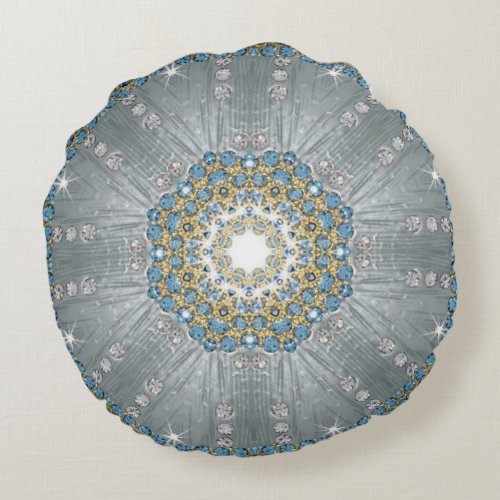 Chic Bohemian Vintage Fashion Silver blue mandala Round Pillow