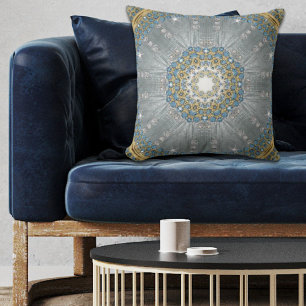 Chic Bohemian Vintage Fashion Silver blue mandala Throw Pillow