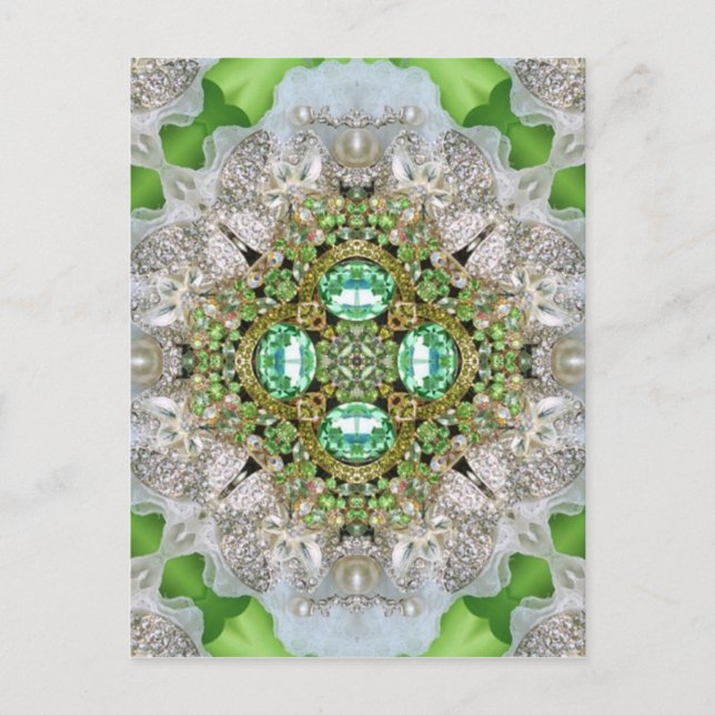 Chic Bohemian Vintage Fashion teal emerald green Postcard (Front)
