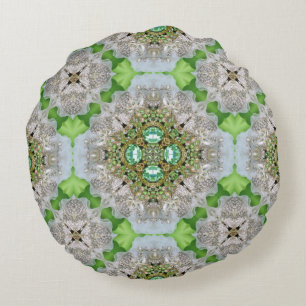 Chic Bohemian Vintage Fashion teal emerald green Round Pillow