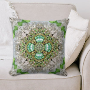 Chic Bohemian Vintage Fashion teal emerald green Throw Pillow