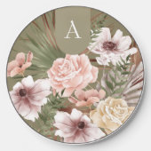 Chic Bohemian Watercolor Boho Florals Monogram Wireless Charger (Front)