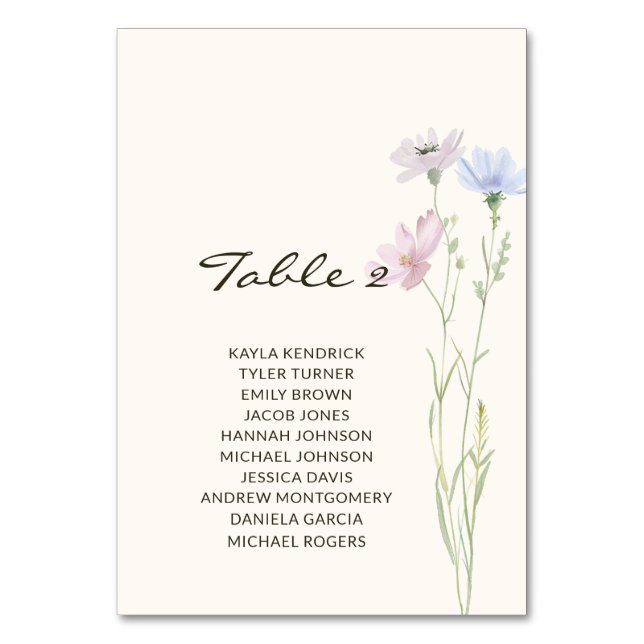 Chic Bohemian Wildflower Seating Table Number (Front)