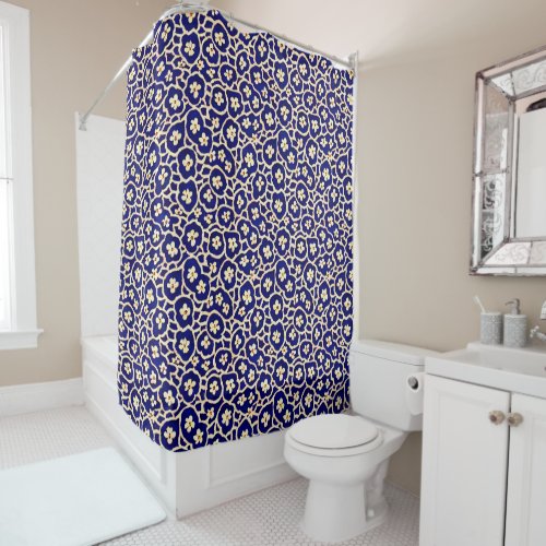 Chic Boho Anemone Dark Blue Pattern Shower Curtain